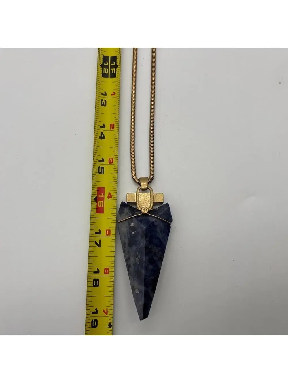 Tory Burch Sodalite Arrowhead Pendant Necklace Gold Tone Rope Chain